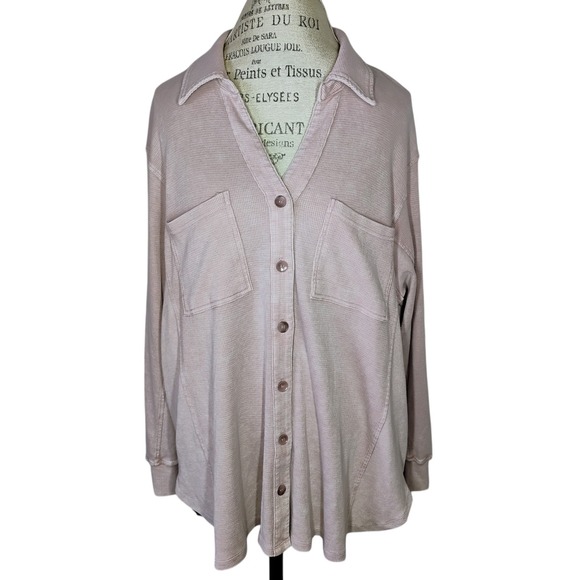 Jane + Delancey Tops - Jane & Delancey Waffle‎ Knit Top Beige Womens XXL Grunge Cozy Oversized Pockets